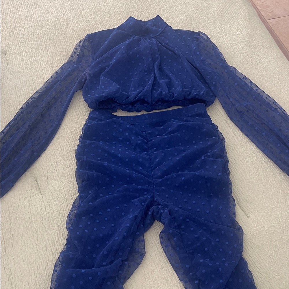 Blue Sheer Polka Dot Two-Piece Set